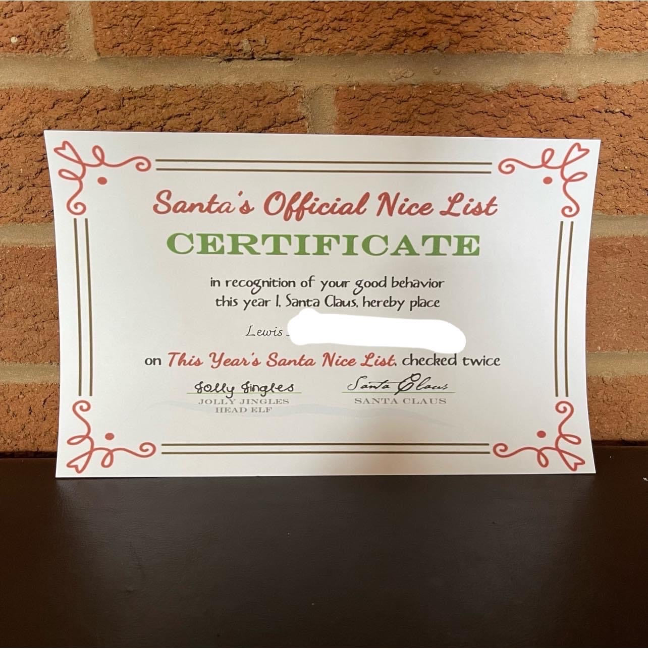 Nice List Certificate