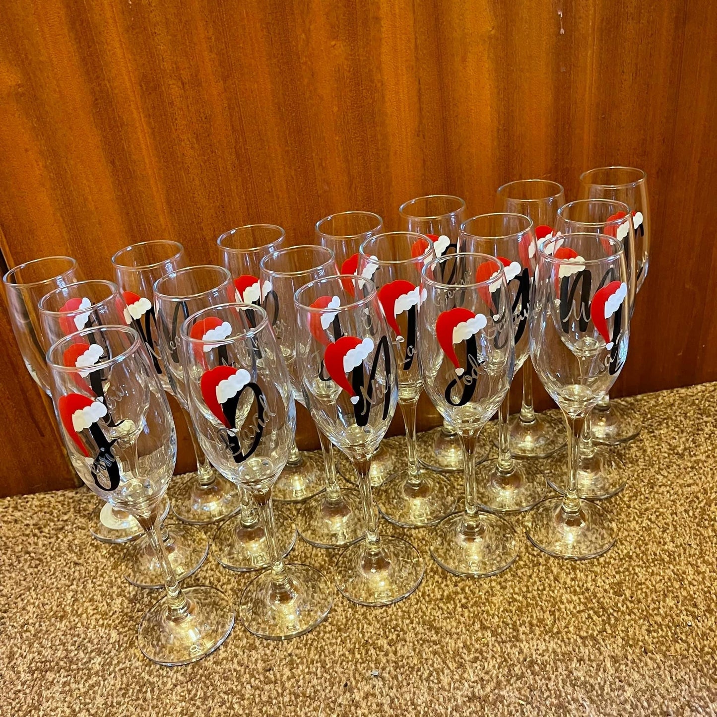 Personalised Christmas champagne glasses