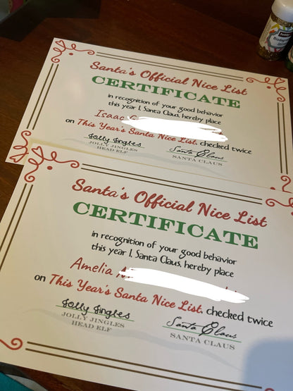 Nice List Certificate